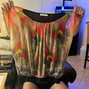 XL beautiful peacock feather tunic with black stretchy waistband-really comfy!